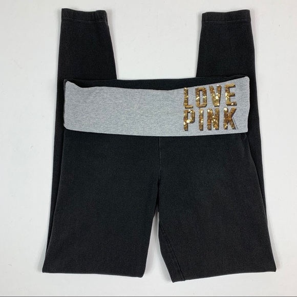 PINK Victoria's Secret Pants - ViS PINK Yoga Leggings Black with Gold Sequins